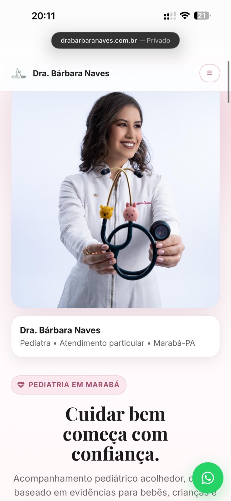 Print do site da Dra. Bárbara Naves no celular