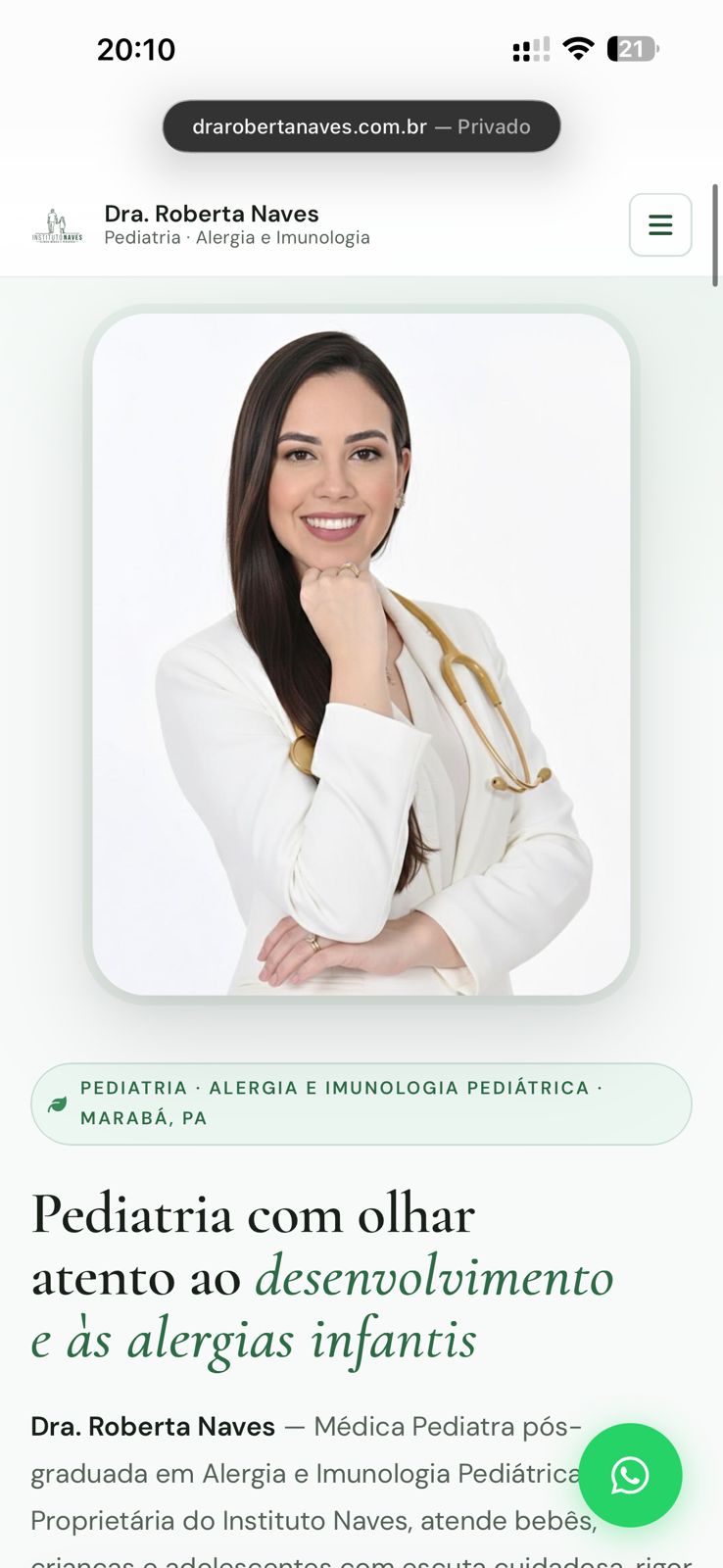 Print do site da Dra. Roberta Naves no celular
